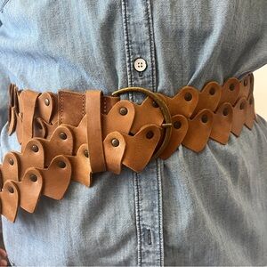 🤎 Brown leather Belt with a double row of Hearts